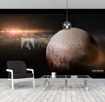 Picture of Dwarf planet Pluto in front of the beautiful bright Milky Way galaxy